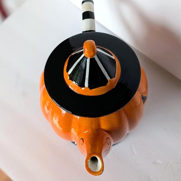 Halloween Orange and Black Pumpkin Jack O Lantern Teapot by Arlington Designs - Picture 6 of 6